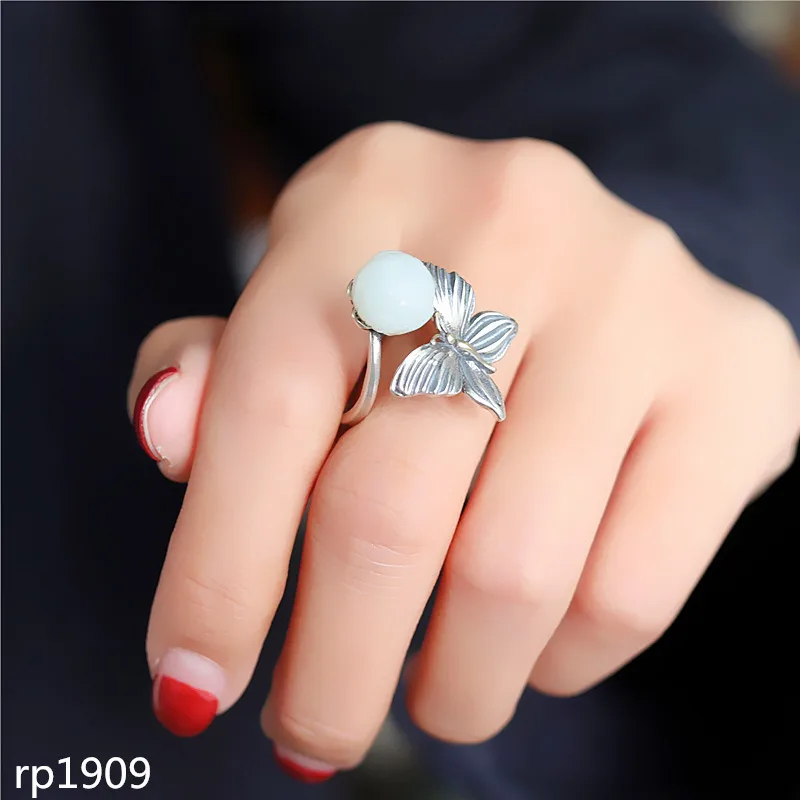 

KJJEAXCMY boutique jewelry Small fresh women's jewelry S925 sterling silver and Tianyu butterfly lotus ring