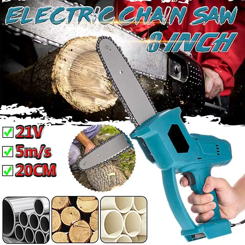 

21V 8in 1600W Cordless Electric Chainsaw Portable 5m/s Woodworking Wood Cutter Chain Saw Power Tools Without Battery