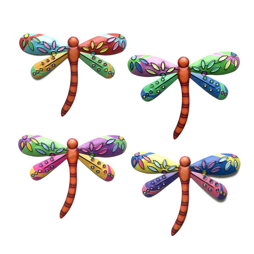 

4PCS Metal Dragonfly Wall Decoration Hanging Sculpture Wall Artwork Garden Decoration Mini Animal Outdoor Statues For Yard Porch