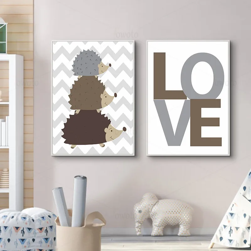 Коричневая Картина на холсте Ежик картина для детской комнаты с принтом любви