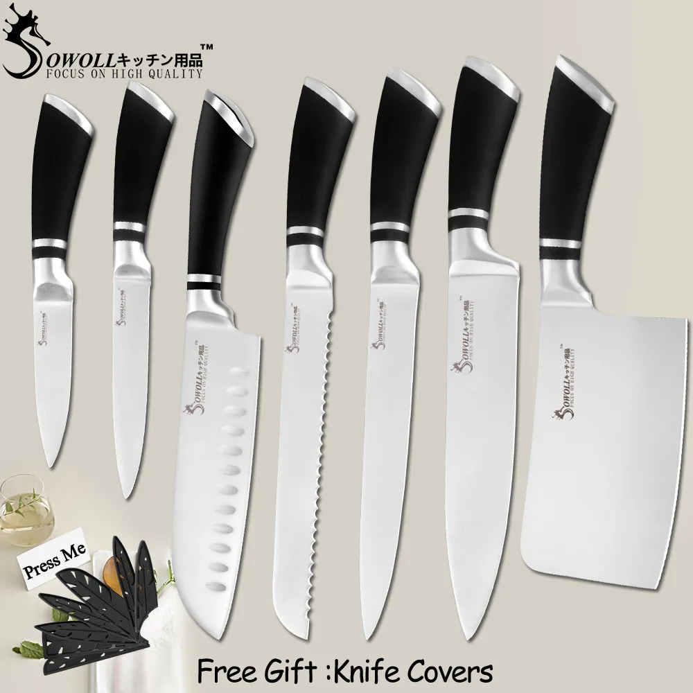 M.7 Pcs Set SOWOLL кухонный нож-Кливер высокоуглеродистые ножи из нержавеющей стали мясник измельчитель Кливер 6 дюймов из нержавеющей стали разделочный нож - Цвет: M.7 Pcs Set