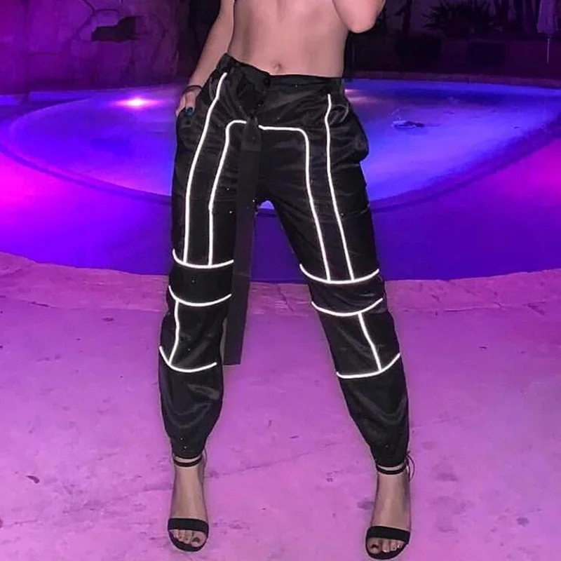 Брюки карго Женские Светоотражающие повседневные штаны султанки популярный