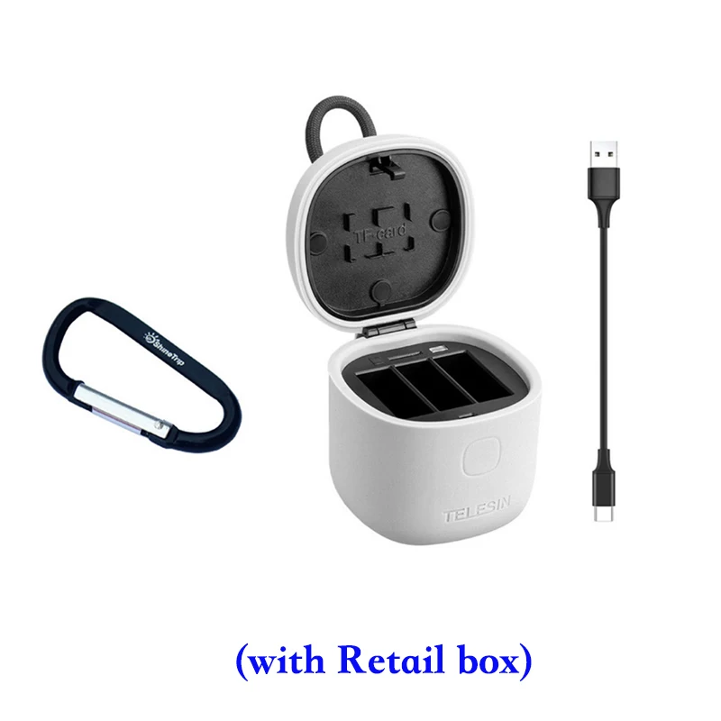 with Retail box TELESIN Allin 3-way gopro зарядное устройство батареи, go pro литий-ионный аккумулятор коробка для хранения, TF кард-ридер для gopro hero 7 6 5 черный - Цвет: with Retail box