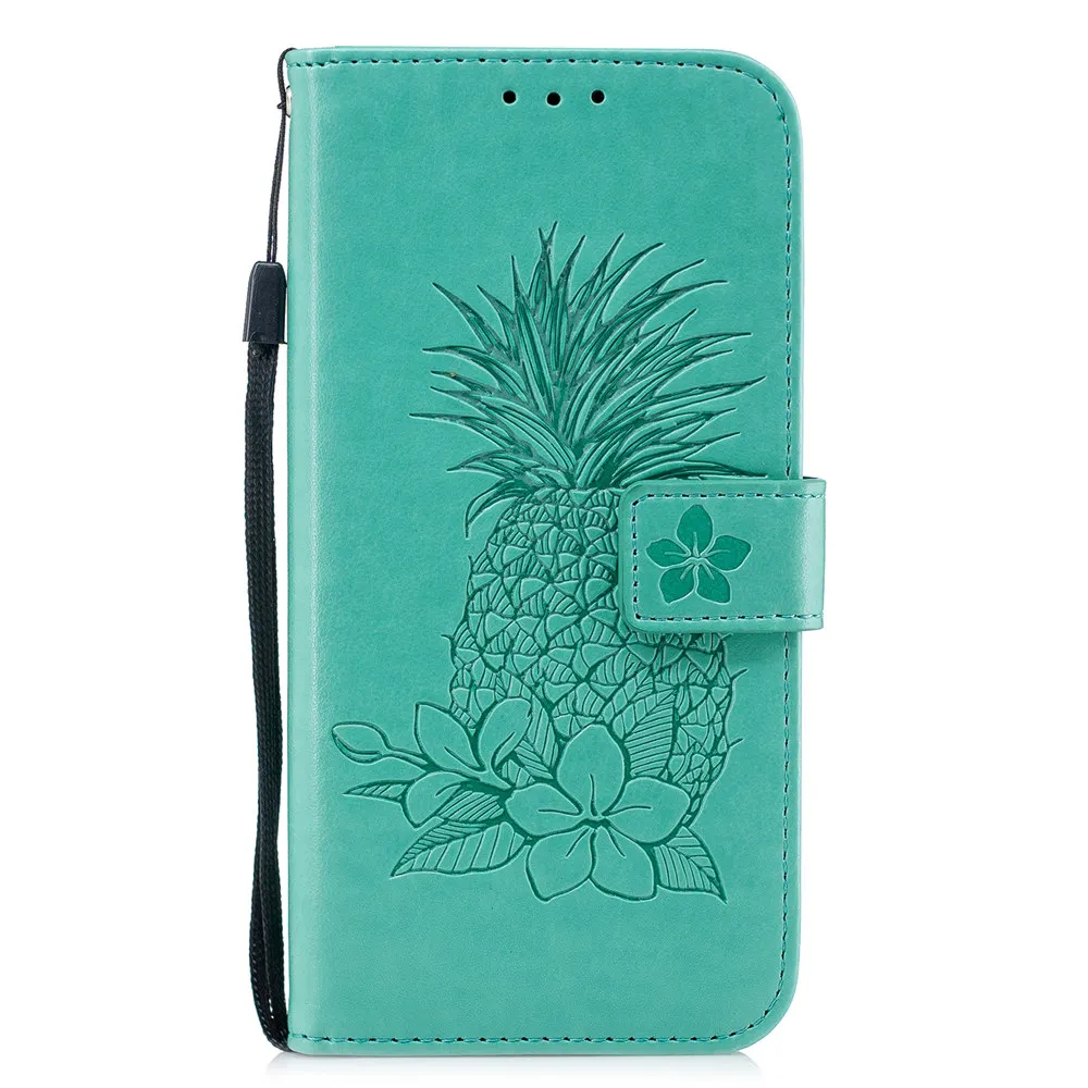 Ананас с тиснением Книга чехол для телефона для iPhone 11 Pro X XS MAX XR 5 5S SE, 6, 6 S, 7, 8 Plus кожаный чехол-портмоне с откидной крышкой в стиле портмоне в виде ракушки - Цвет: Green