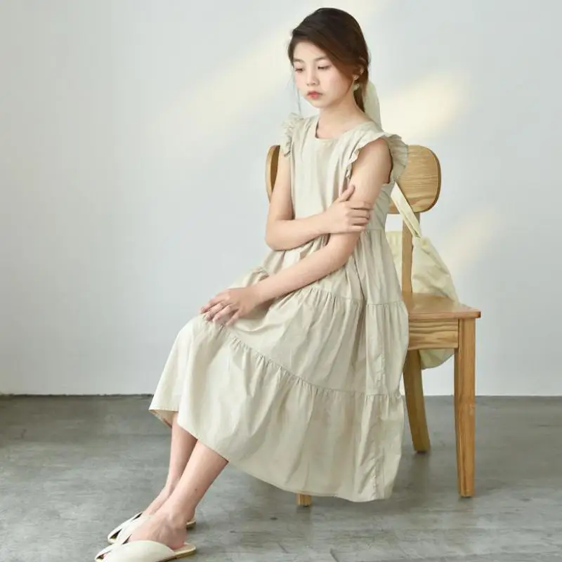 

Летнее Длинное Платье в Корейском стиле для девочек; Модные лоскутные платья свободного кроя; Повседневные платья для подростков; Одежда