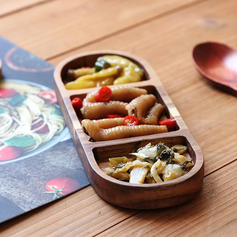 Деревянная тарелка для приправ домашняя коричневая овальная соуса и уксуса в