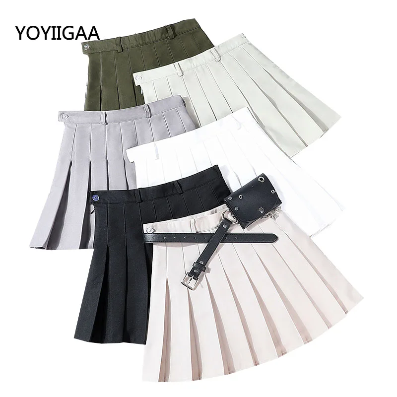 Summer Women Skirts Solid Pleated Mini Skirt Casual High Waist Ladies Sashes with Pocket Fashion A-line Sexy | Женская одежда