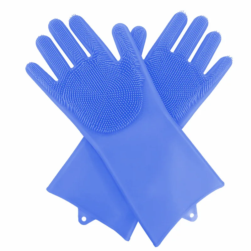 Blue Пищевые перчатки для мытья посуды силиконовые перчатки для мытья посуды с чистящей щеткой кухонные резиновые перчатки для мытья посуды - Цвет: Blue