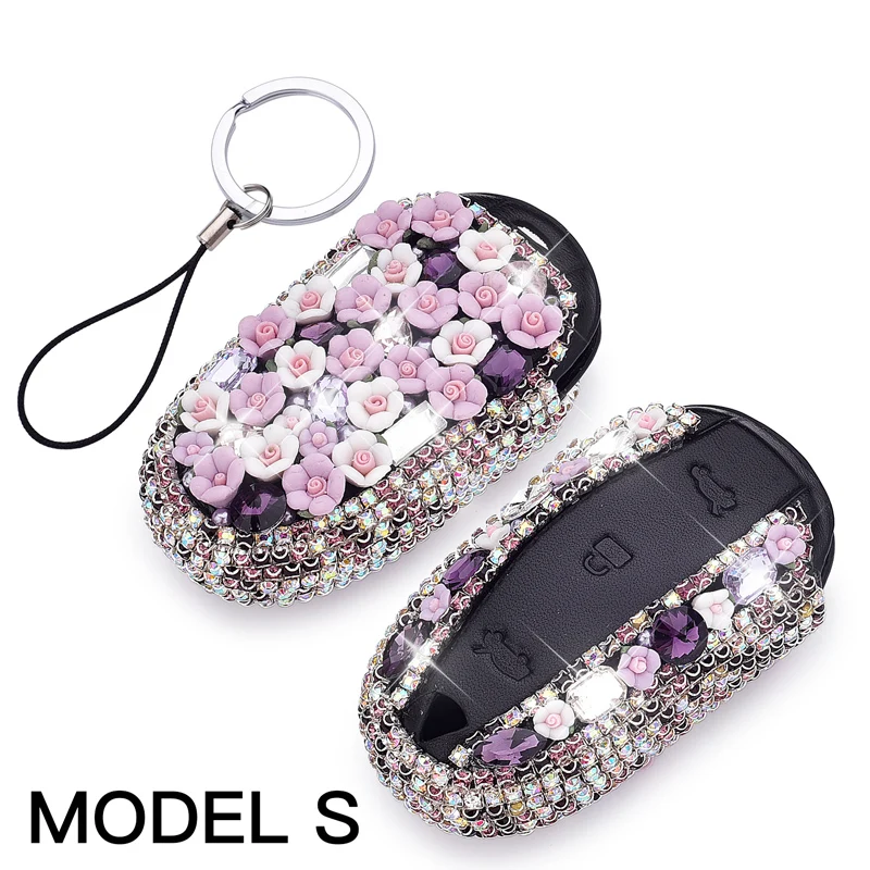 Ceramic Flower Diamond Key Wallet Cover Case Shell For Tesla Model S X Holder Protect Accessories | Автомобили и мотоциклы