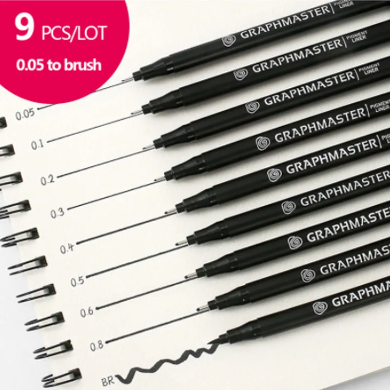 

9 PCS/LOT Professional Art Markers Set Pigment Liner 0.05-Brush Pen School Drawing Sketching Markers Art School Supplies