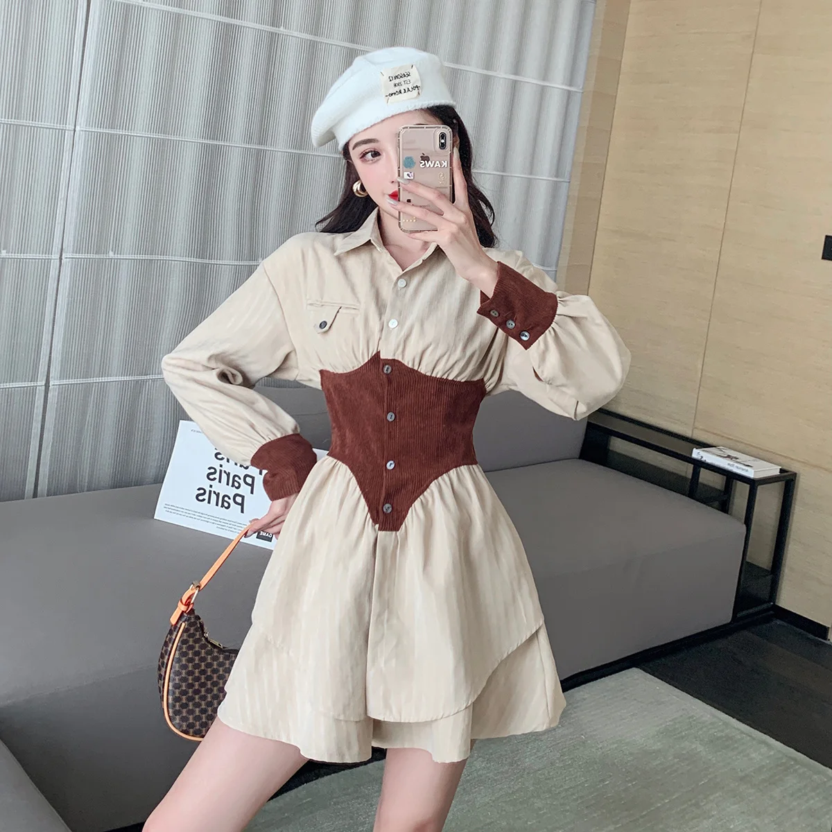 Женское приталенное платье-рубашка элегантное облегающее платье во французском