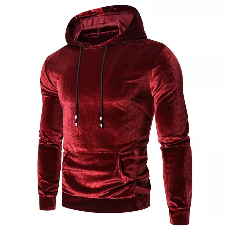 Новинка 2021, бархатная Мужская однотонная Weatshirt с капюшоном на осень и зиму, мягкие Пуловеры с длинными рукавами и карманами, мужские толстов...