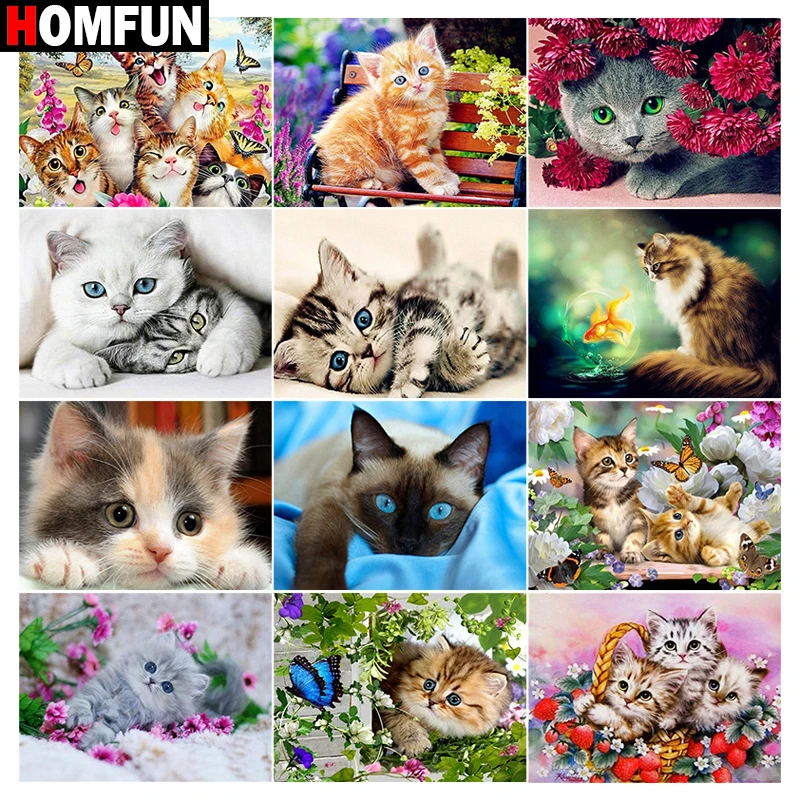 

HOMFUN 5D DIY Full Diamond Embroidery "Cat animal pet" Diamond Painting Cross Stitch Rhinestone Home Decoration