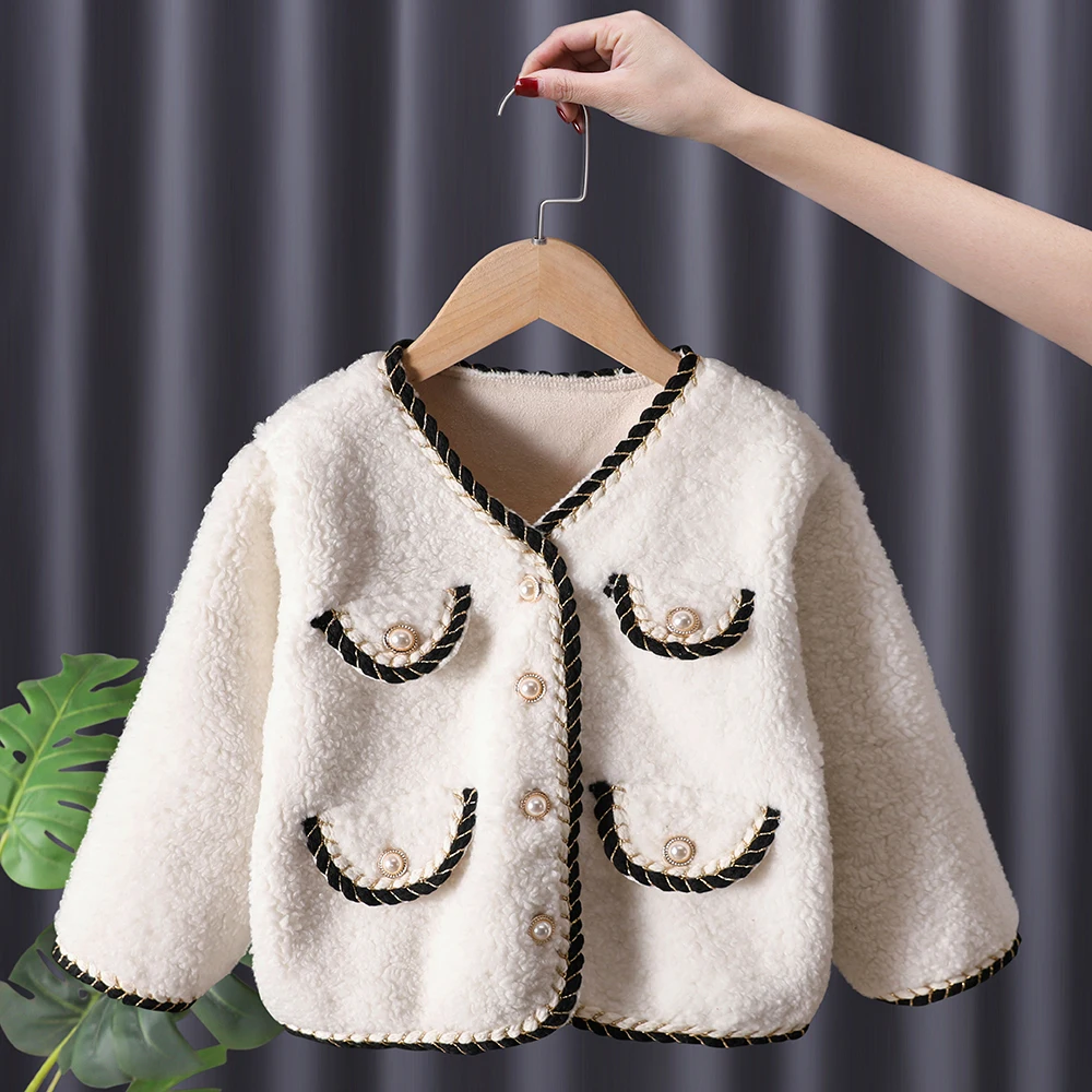 

Winter Clothes for Girls Thick Lamb Woolen Girl Winter Jacket Button Princess Birthday Coat Warm Outwear Coat