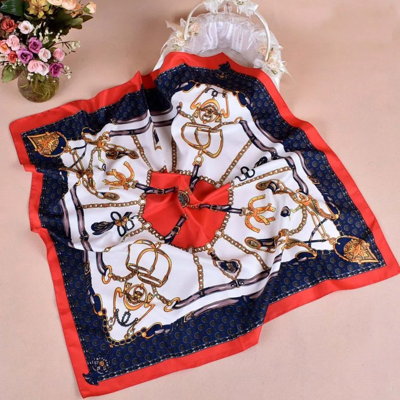 Весенняя двухцветная шелковая сатиновая квадратная лента для волос хиджаб