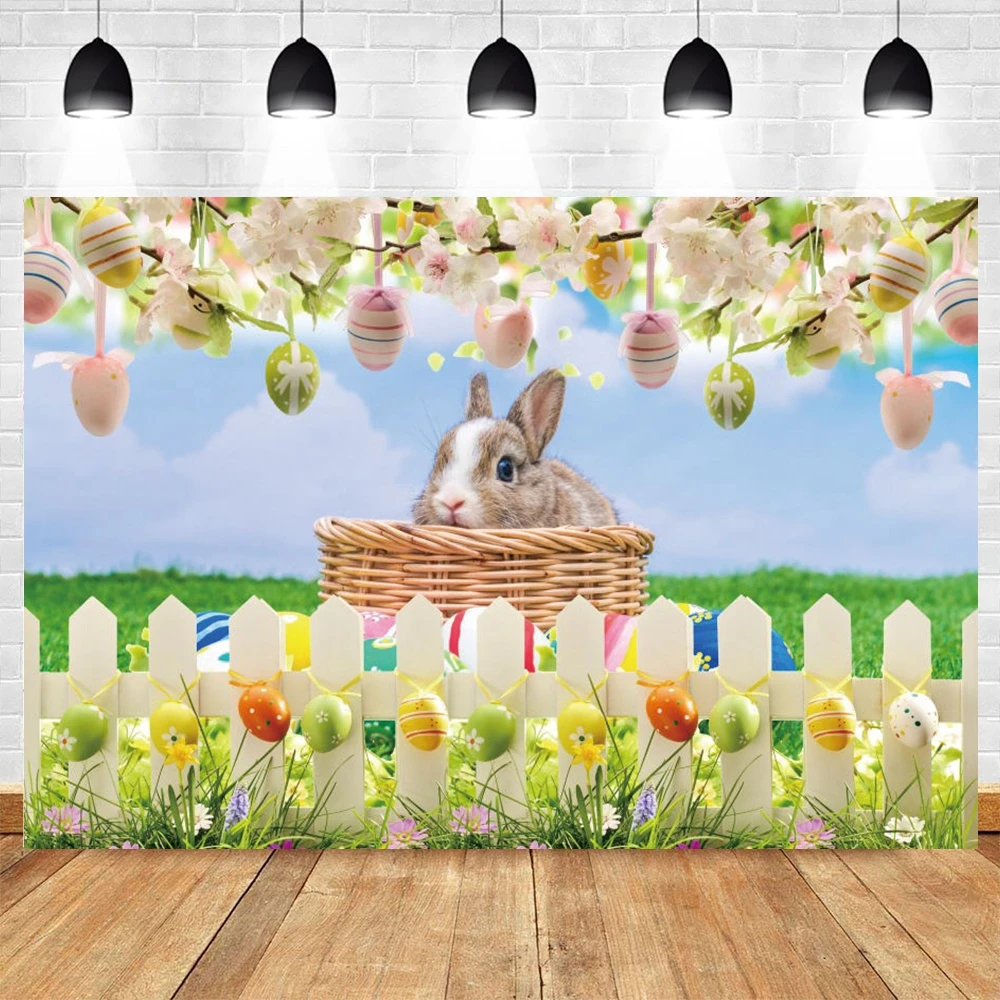 

Easter Rabbit Photography Backdrop Spring Flower Egg Grassland Baby Birthday Portrait Background Photocall For Photo Studio Prop