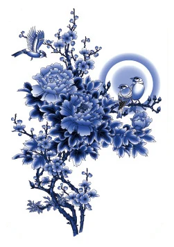 Пион цветок с изображением птиц на ветках луна татуировки наклейки Женщины тело