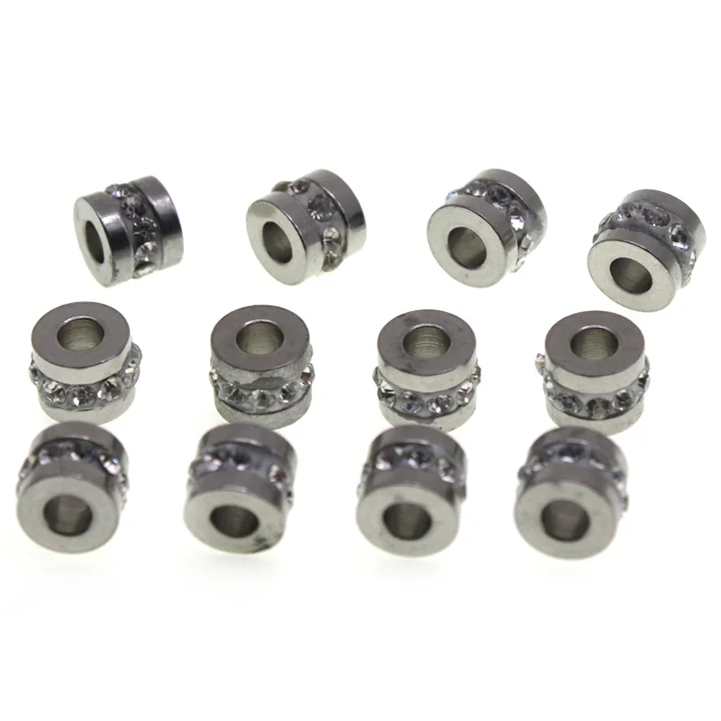 

10pcs Rhinestone Beads Accessories Charms Stainless Steel Loose Spacer Beads Metal Crystal Beads for Jewelry Making DIY Handmade