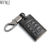 wfmj black leather for cadillac dts sts escalade srx xts ats cts 5 buttons smart key fob case cover chain