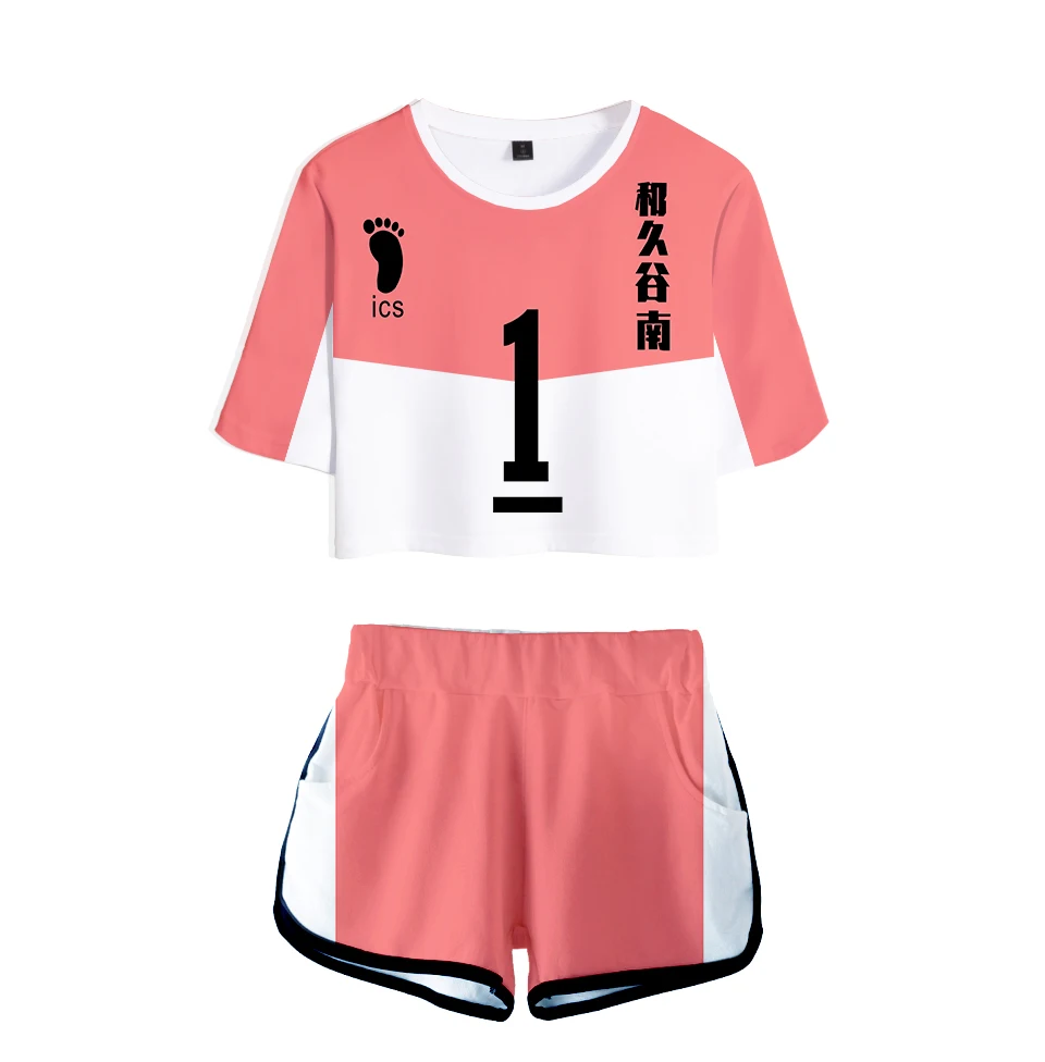 

Anime Haikyuu T Shirt Aoba Johsai High School Akaashi Keiji Bokuto Koutarou Oikawa Tooru Two Piece Set Women Summer Tops Shorts