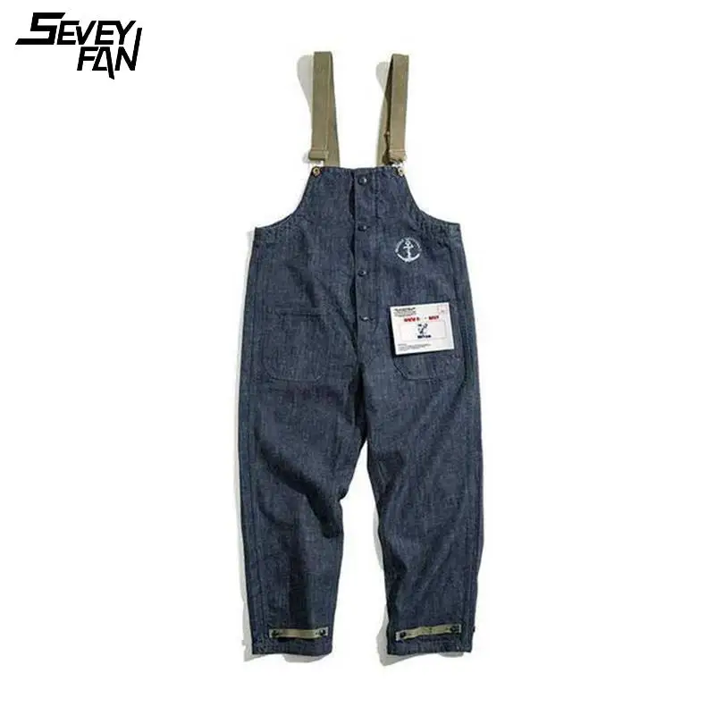 

Retro Denim Jumpsuit Men Jeans Bib Overalls High Quality Blue Loose Casual Jean Trousers Cowboy Workwear Jumpsuit Overall Male