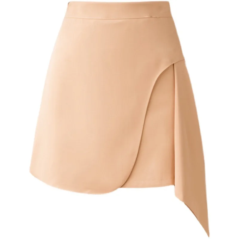 

Summer Solid Color Mini Skirts High Waist Professional Skirt Female Design Asymmetry Sexy Hip A-line Short Skirt Women BSQ330