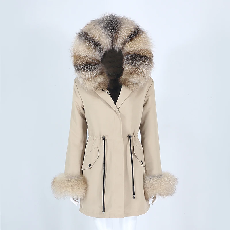 

2021 Fashion Waterproof Long Parka Real Fur Coat Winter Jacket Women Natural Fox Fur Collar Hooded Cuffs Thick Warm Detachable