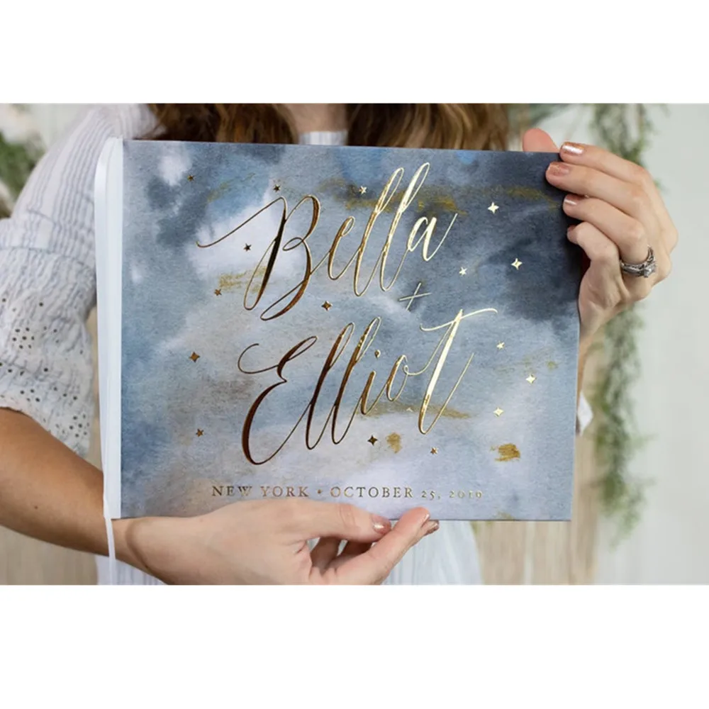 Фольга Золотая Свадебная Гостевая книга с именем звезды на заказ помолвка