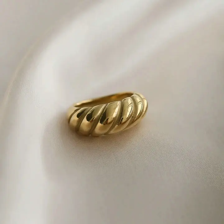 

Custom 18K Gold IP Plateding Stainless Steel Rope Bold Chunky Ariel Ring French Jewelry Inspired Croissant Ring