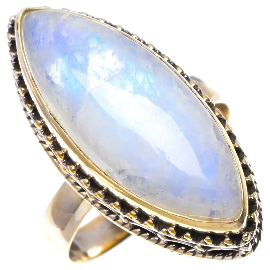 Натуральный Радужный Лунный Камень ручной работы уникальный кольцо из