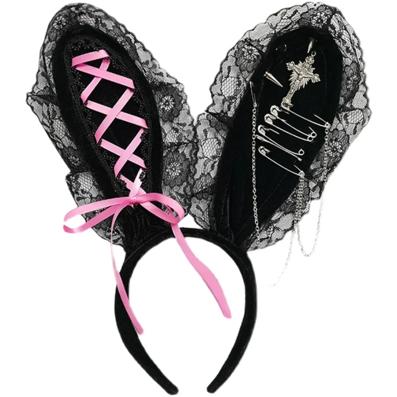 Металлическая лента для волос в стиле Харадзюку с бантом и кружевом |