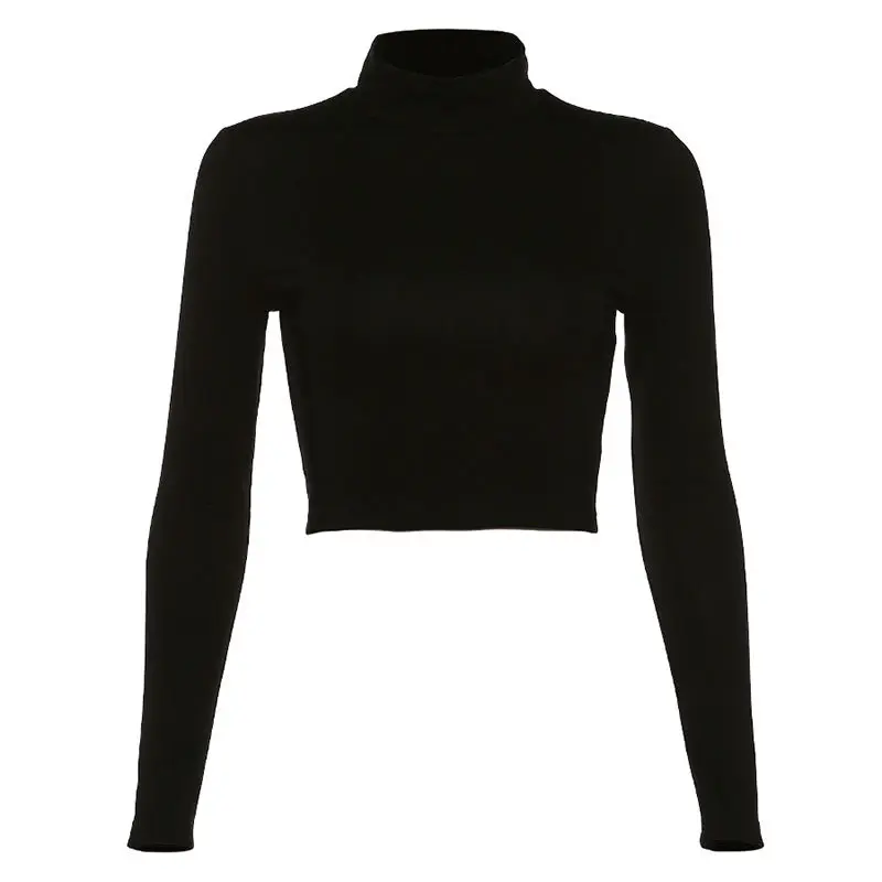 

Half High Neck Sexy Back Hollow Long-sleeved T-shirt Women Short Slim Top women sexy tops