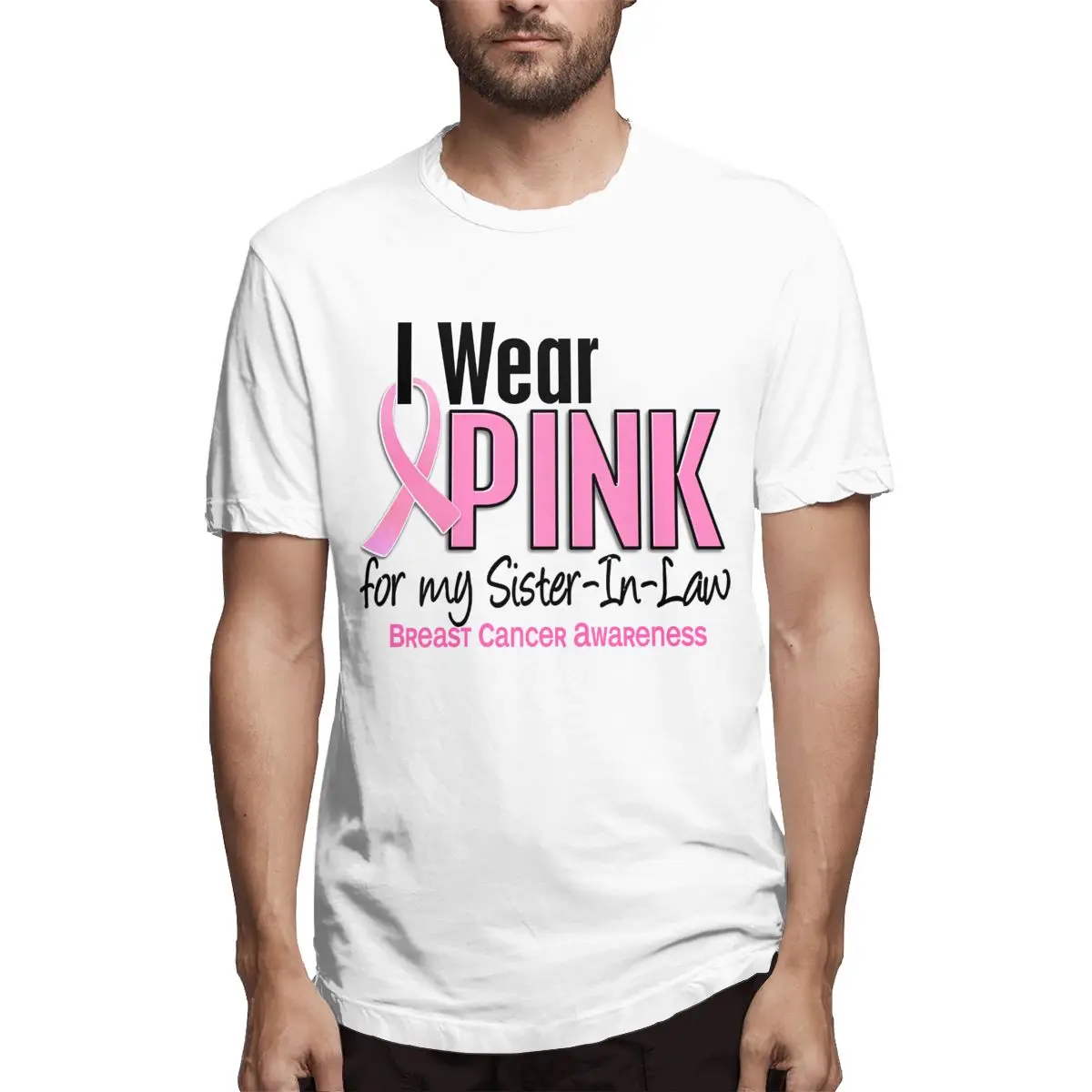 

I Wear Pink For My Sister-In-Law 10 Breast Cancer Graphic Tee Men's Short Sleeve T-shirt Funny Tops