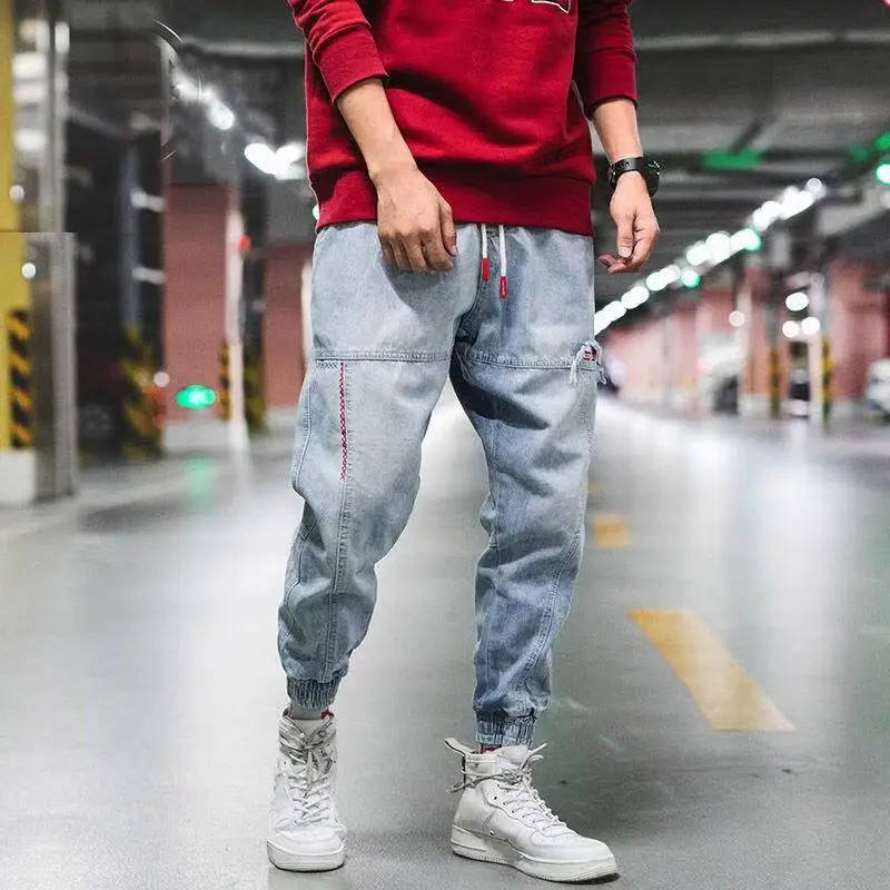 Mens Jeans 2020 Fashion Cargo Pants for Men Elastic Harun Pants Joggers Autumn Streetwear Hip Hop Harem Casual Trousers 4XL