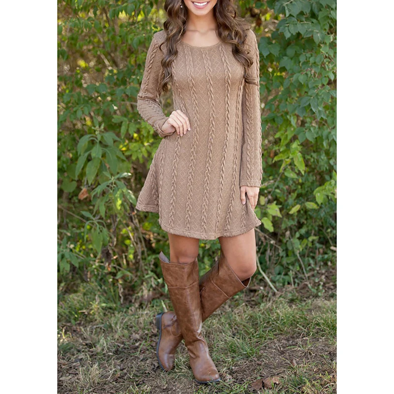 

Autumn Winter Women Causal Short Sweater Dress Female White Long Sleeve Loose Knitted Sweaters Dresses Plus Size