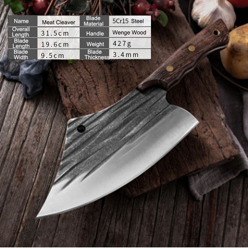 Мясной нож ручной работы кованый стальной для мясника поварской из нержавеющей