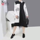 Женское платье-рубашка средней длины, повседневное черно-белое платье с геометрическим принтом, модель 2020 большого размера на осень, 6514