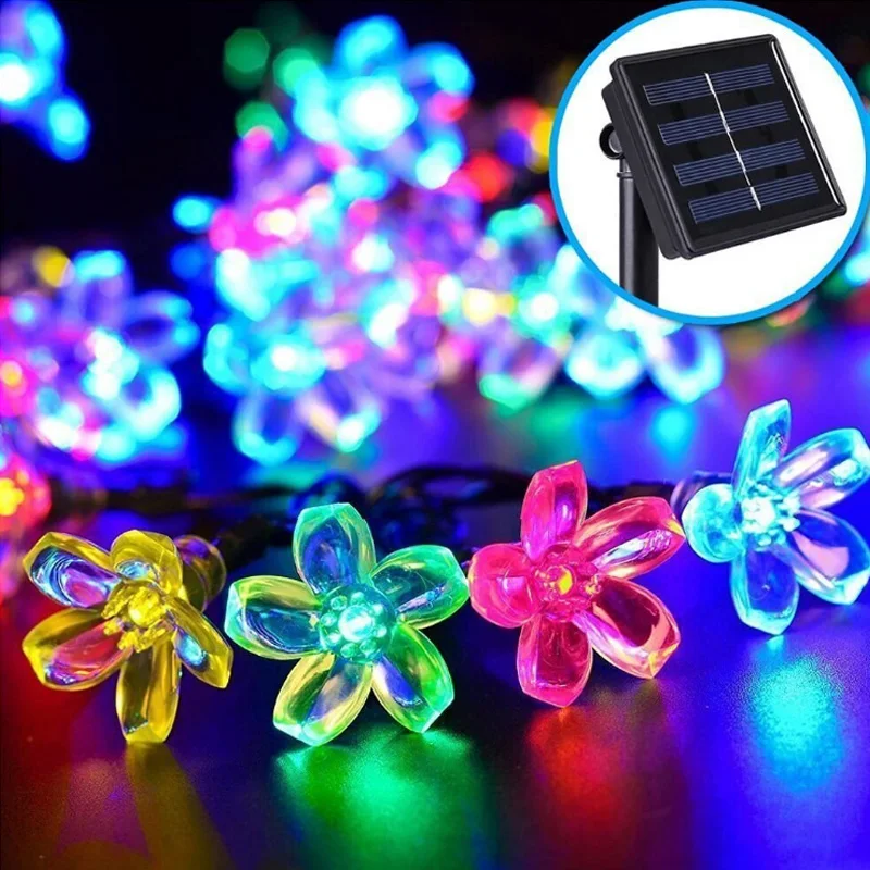 

7 м 50 светодиодный s Цветок персика солнечный светильник Мощность светодиодный светящиеся Гирлянды 6V гирлянды на солнечной энергии Сад Рожд...