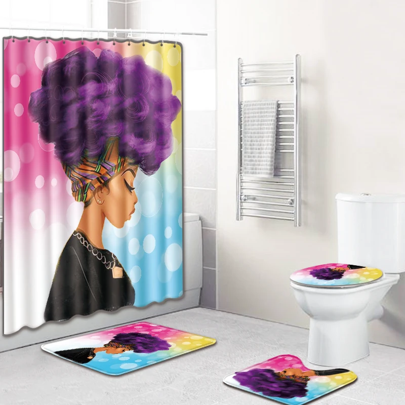 

Комплект для ванной комнаты с занавеской для душа Роскошные африканские и американские водонепроницаемые занавески для ванны Нескользящи...