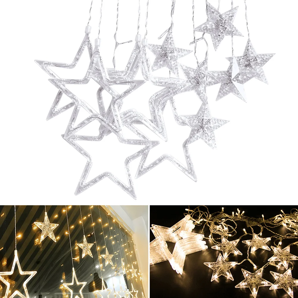 

Светодиодная гирсветильник да-занавес в виде звезд, Рождественское украшение с вилкой (теплый белый свет)
