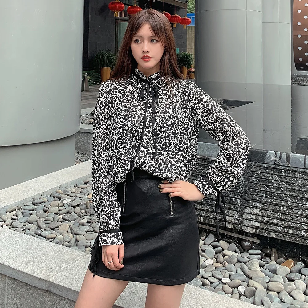 Осень 2019 Корейская рубашка с цветочным принтом женское модное платье длинным