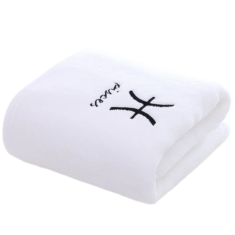 

12 Constellation 100% Cotton Bath Towel,Thicken and Soft Absorbent Water,Embroidery Process,White Gray, Towel