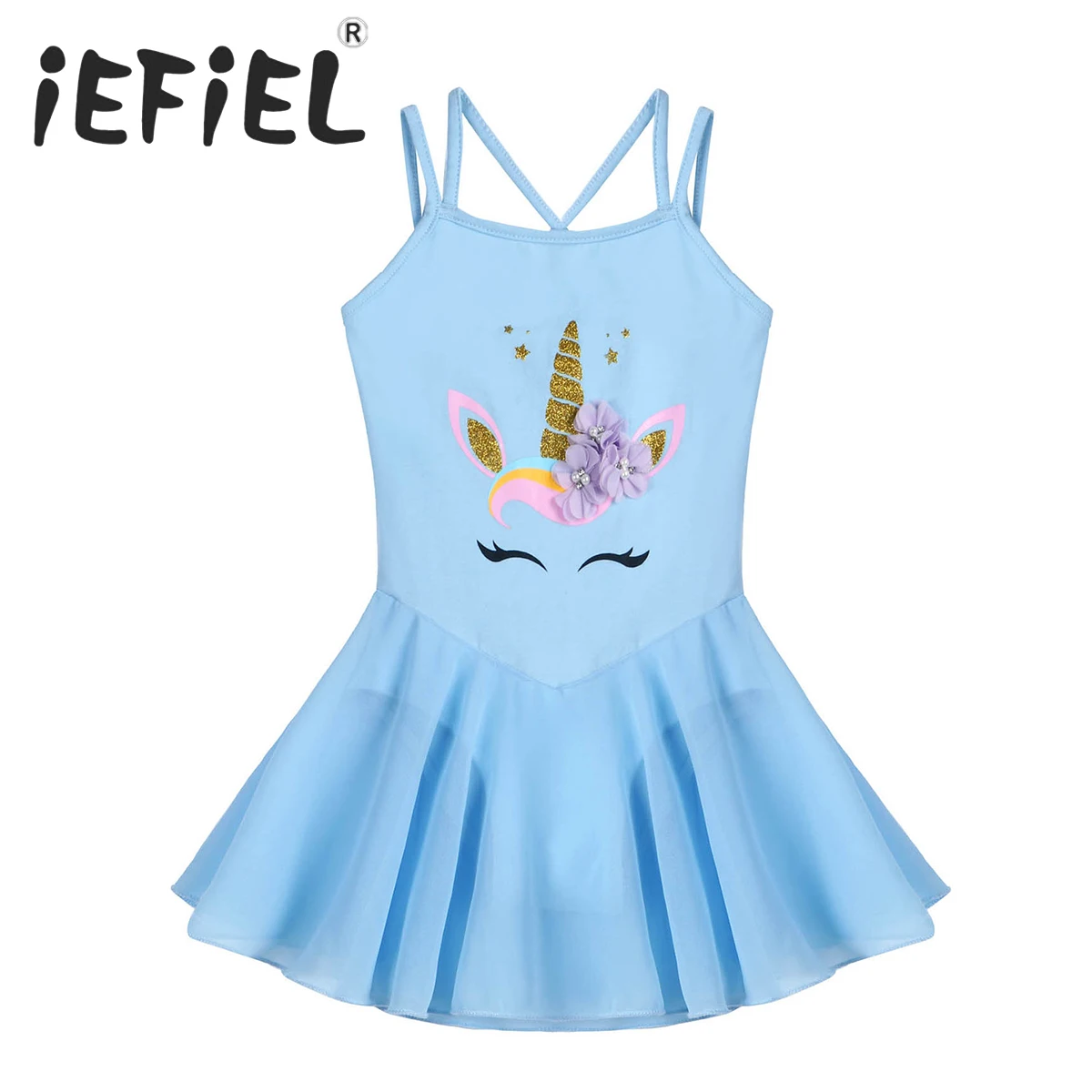 

Kids Girls Sleeveless Cartoon Horse Print A-line Dress Dance Gymnastics Leotard Ballet Tutu Dress Girls Performance Dancewear