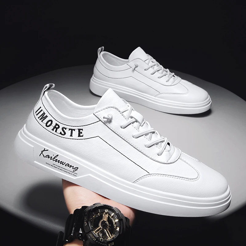 

Men's Leather Skateboard Shoes Fashion Breathable Little White Shoes Outdoor Trend Design Individual Students Casual Sneakers