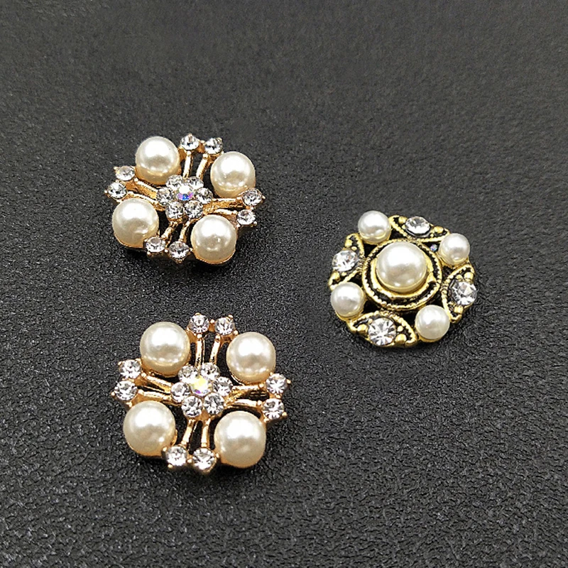 

2020New 100pcs Pearl and Rhinestone Round Button for DIY Wedding and Children Headband Kids Hair Accessories HZ693-HZ694