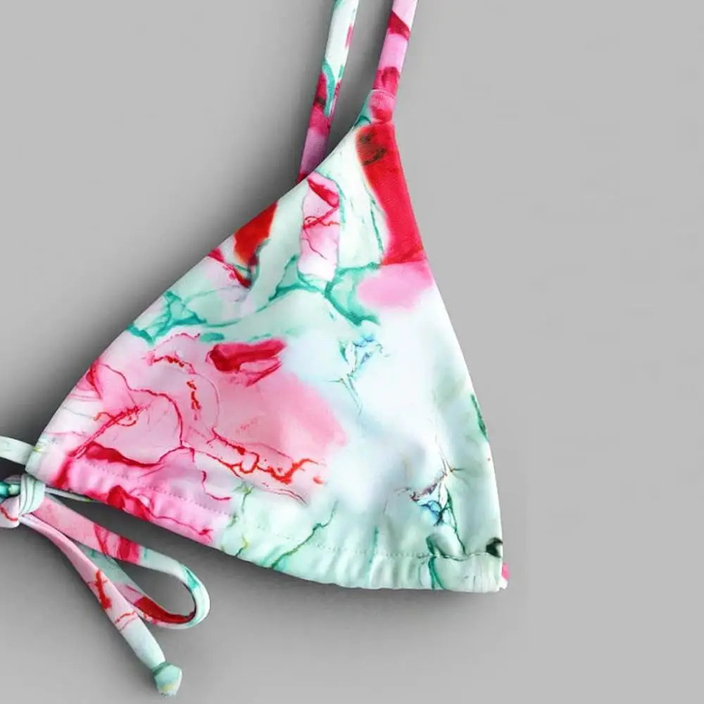 3pc print bikini push up Triangle Strap Women's set high waist Summer beach clothes women monokini swimwear Bathing suit* | Женская