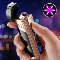 luxury 6 arc flameless usb cool lighter touch switch with cigar cutter windproof acendedor eletrico rechargable gadgets for men