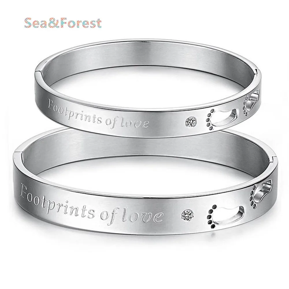 New bracelet synthetic zircon love footprint titanium steel couple | Украшения и аксессуары