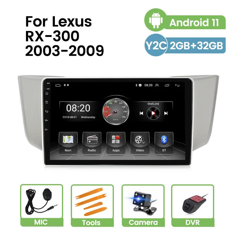 Автомобильный радиоплеер GPS Android 11 для Lexus RX330 RX300 2003 2008 2009 HD 1024*600 мультимедийный
