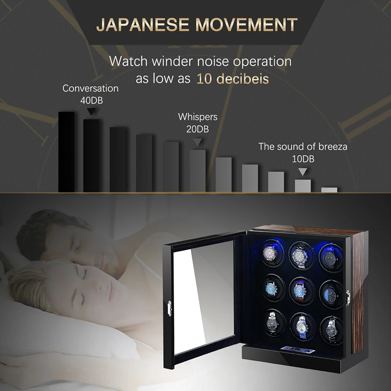 Автоматическая коробка для намотки часов 9 ячеек механический дисплей